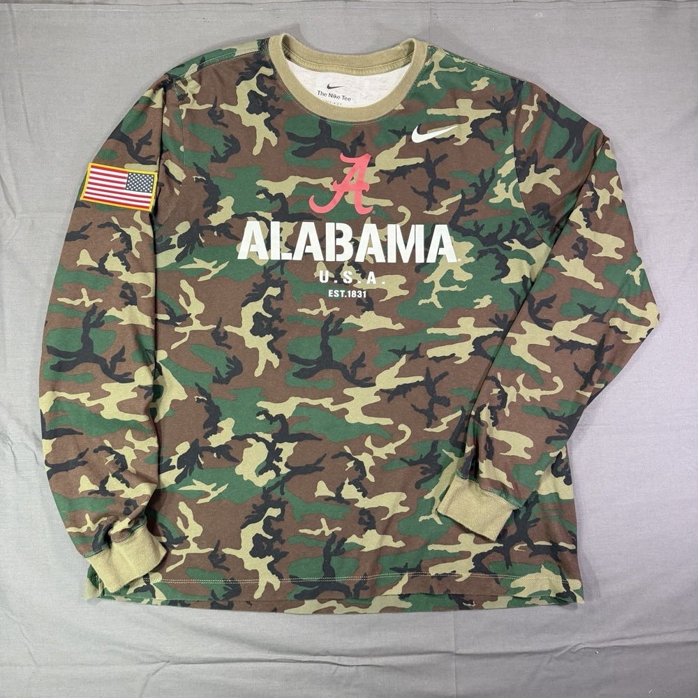 Alabama Crimson Tide Shirt Mens Large Nike Dri Fit Camo USA Military Long Sleeve